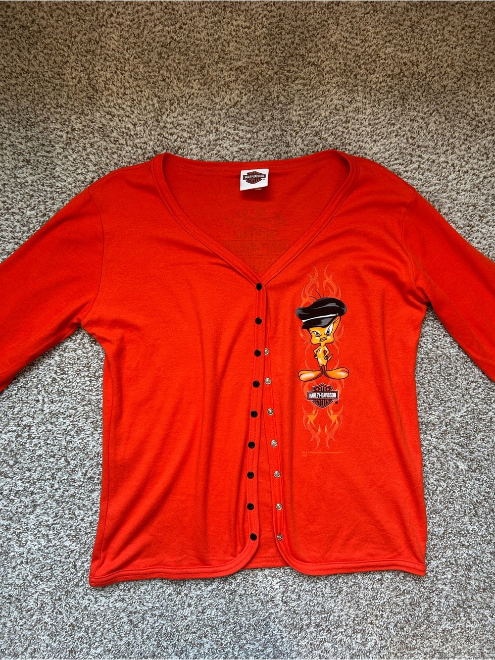 Harley-Davidson Bright Orange V-Neck Tee with Logo Tag
